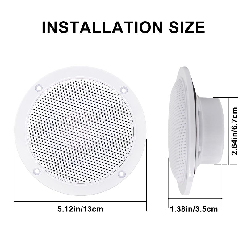 Herdio 4 Inches Waterproof Marine Ceiling Speakers with 160 Watts Power, Handling for Kitchen Bathroom Boat Car RV Camper Motorcycle Cloth Surround and Low Profile Design - 1 Pair (White) - Image 2